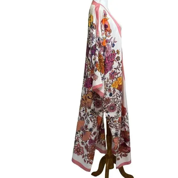 Bono Club Gallery maxi kimono, cream/pink print, one size, butterflies, colorful - Picture 2 of 6
